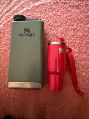 Stanley Green Flask and Red Stanley Tumbler with Straw